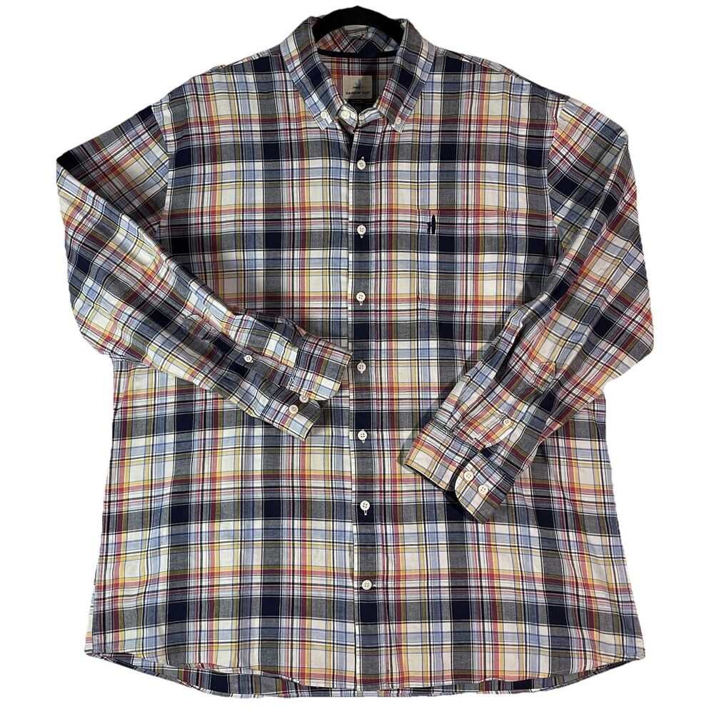 Johnnie O Hangin' Out Shirt Mens XL Blue Red Yellow Plaid Long Sleeve Button Up